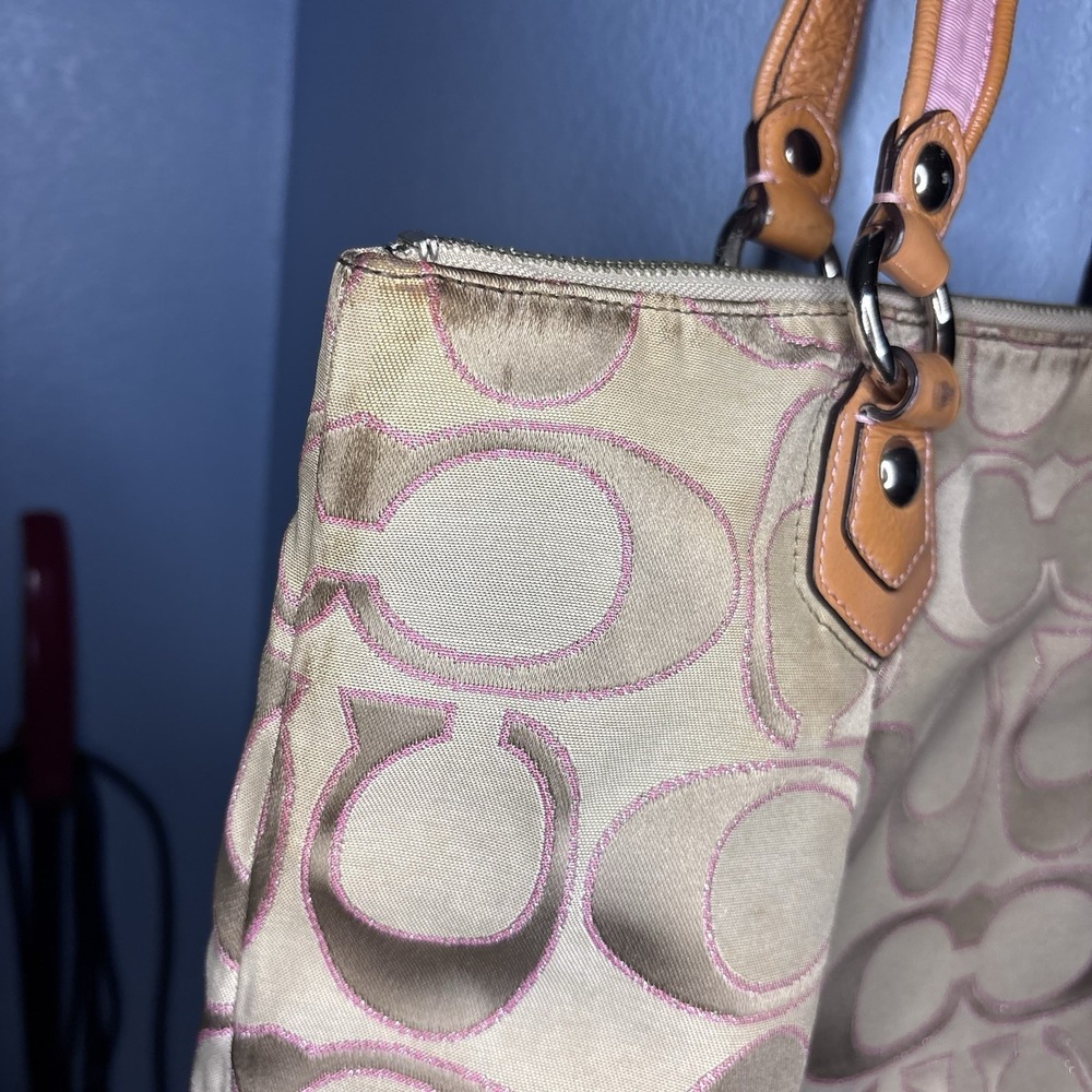 Coach Vintage Poppy Shoulder Bag Logo Beige Pink Glitter Sparkle jaquard - Picture 4 of 12